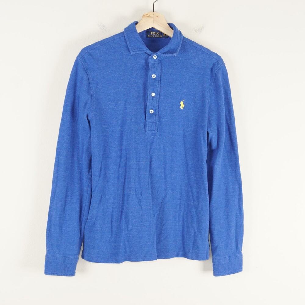 Polo Ralph Lauren Long Sleeve Heather Blue Knit Shirt Mens Sz M